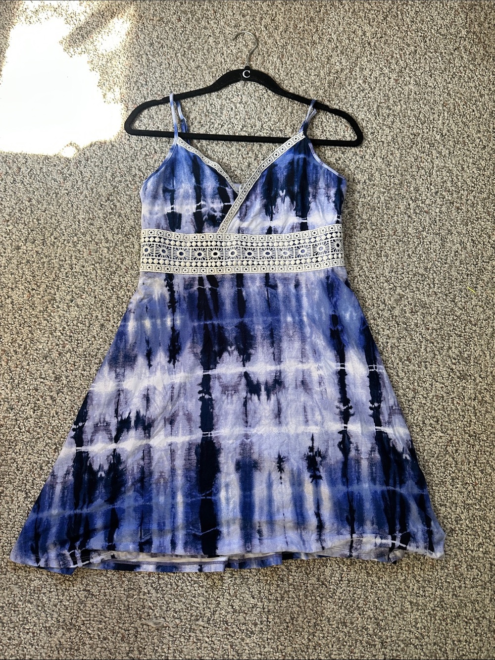 Mudd Blue Tie-Dye Crochet-Waist Mini Dress